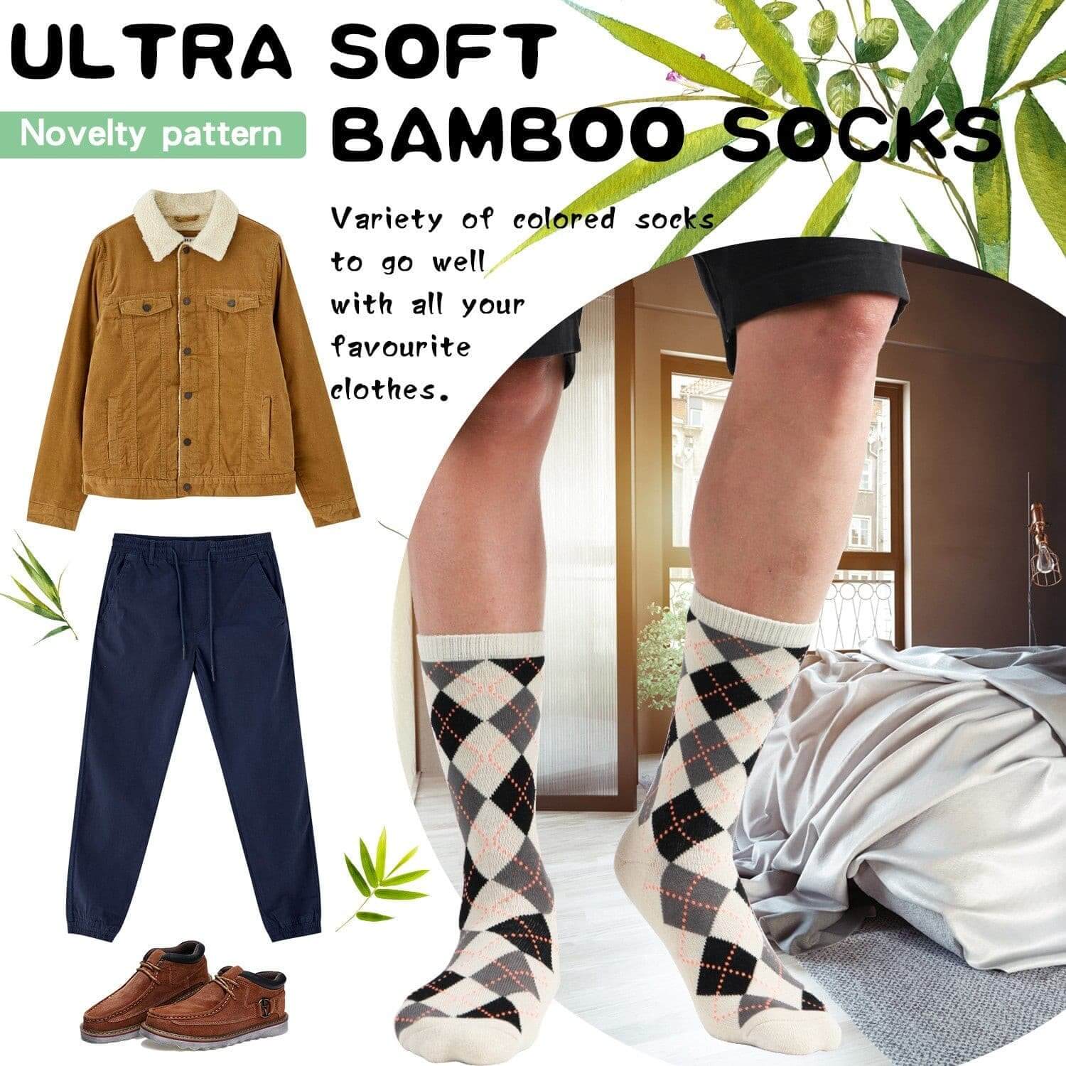 Design Bamboo Crew Argyle Dress Socks Cushioned, 6 Pairs - md-diab